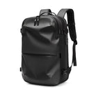 Sleek black waterproof backpack with multiple compartments, ergonomic straps, and durable zippers, ideal for travel and outdoor adventures.