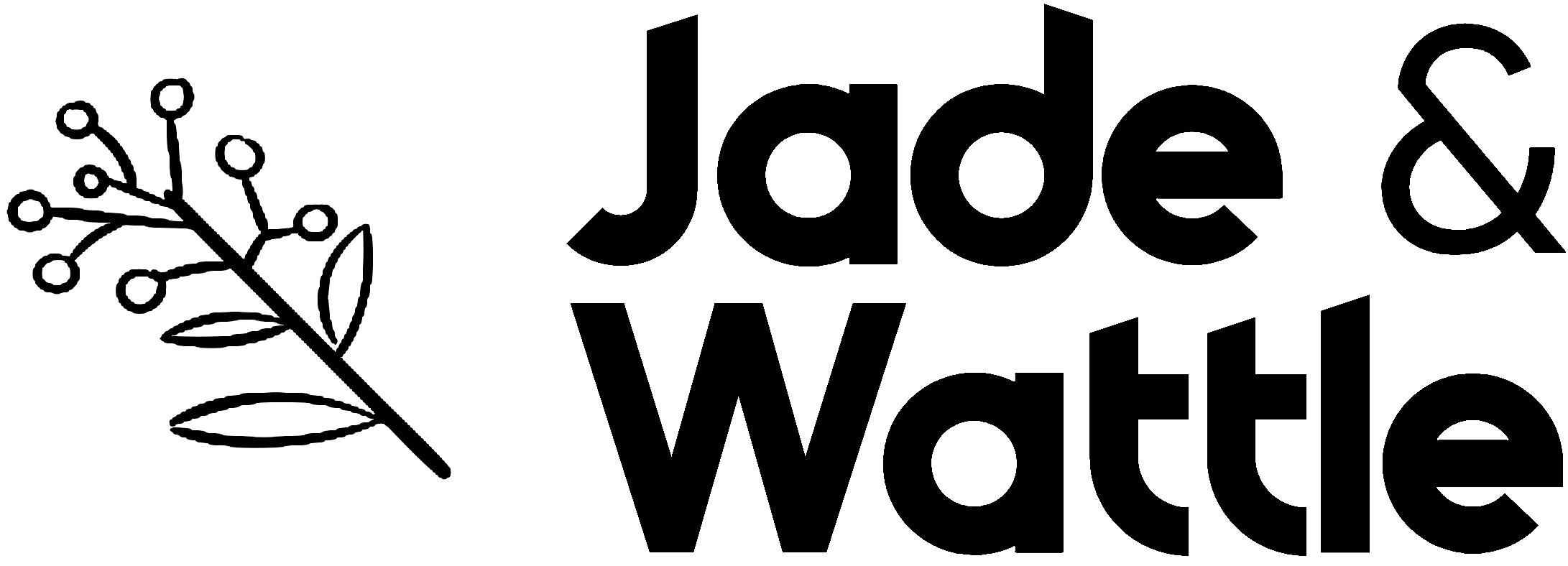 Logo of "Jade & Whole" featuring a minimalist branch design with leaves and berries, emphasizing natural, organic, and eco-friendly themes.