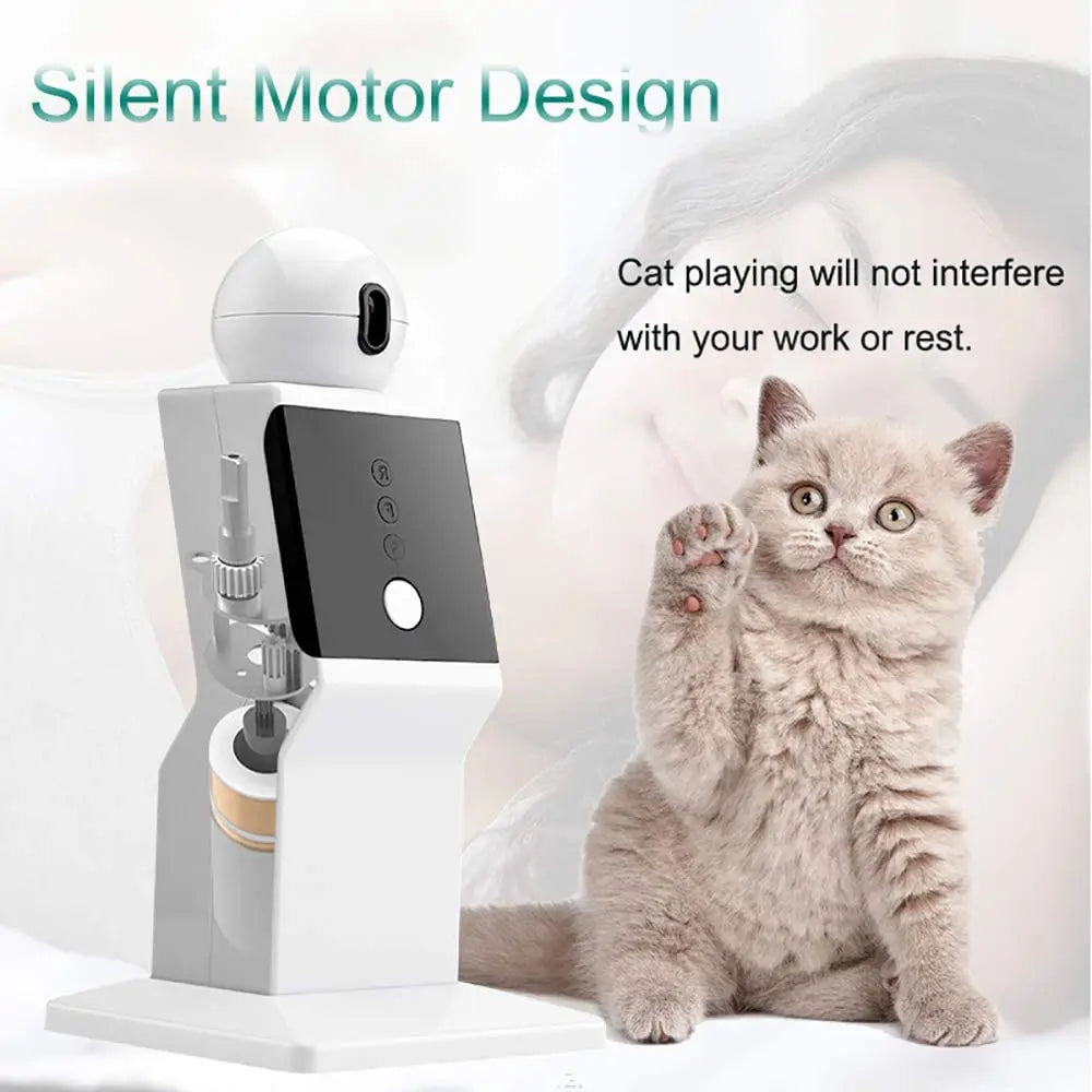 Automatic cat toy with silent motor design, featuring a playful kitten. Ideal for pet entertainment, reducing noise, and enhancing cat playtime.