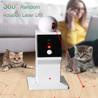 Automatic rotating laser cat toy with 360-degree random motion, engaging two playful kittens on a wooden floor. Ideal for pet entertainment.