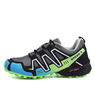 Trail running shoe with vibrant blue, green, and black design, featuring "Speed 3" branding. Ideal for outdoor sports enthusiasts seeking durable footwear.