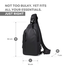 Waterproof anti-theft shoulder bag in sleek black design, featuring adjustable strap, multiple compartments, and compact dimensions for essentials.