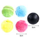 Colorful plush pet toy balls in green, blue, yellow, and pink with zippers, alongside a black rubber ball, each measuring 8cm in diameter.