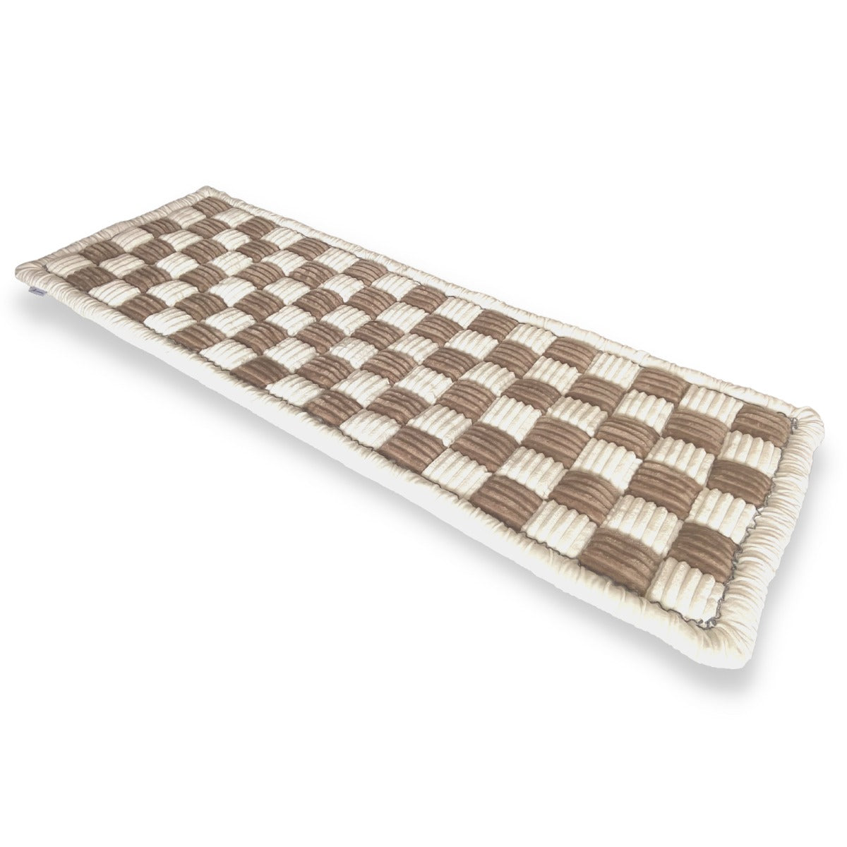 Woven checkered floor mat in brown and white, rectangular design, eco-friendly material, perfect for home decor, durable and stylish rug.