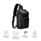 Sleek black crossbody backpack with ergonomic strap, lightweight design, multi-compartment organization, and waterproof exterior for women.