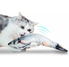 Cat playing with a realistic flopping fish toy filled with catnip. Interactive pet toy for cats, stimulating and engaging, perfect for indoor play.