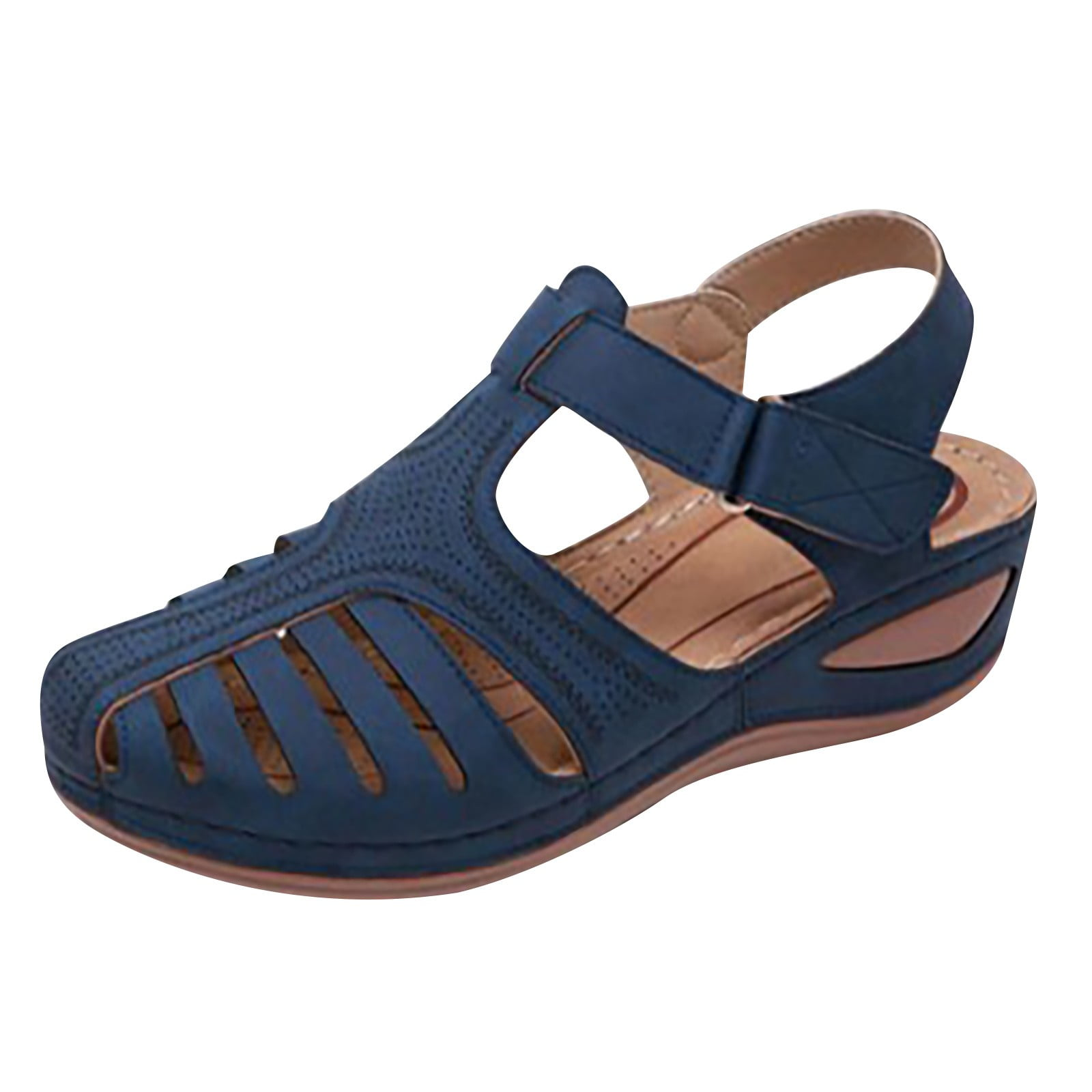 Women's navy blue orthopedic sandal with adjustable strap, cushioned insole, and open-toe design for comfort and support. Ideal for casual wear.