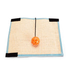 Cat scratching mat with orange ball toy, sisal fabric, blue trim, interactive pet play, durable, non-slip, ideal for indoor cats, scratch pad.