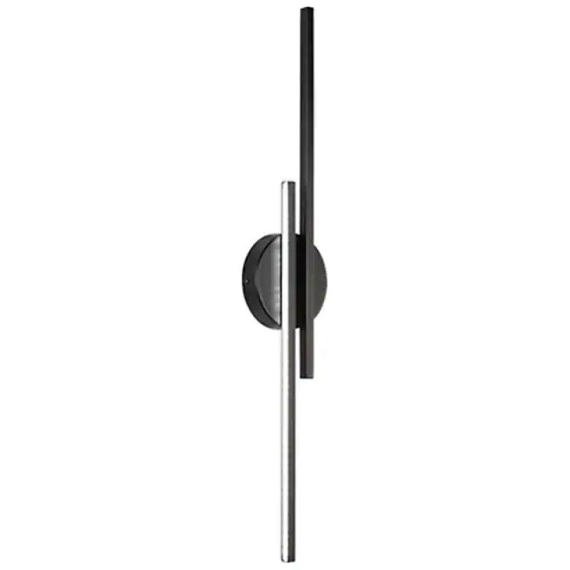 Modern minimalist wall sconce with sleek black and silver design, ideal for contemporary home lighting. Energy-efficient LED fixture for stylish interiors.