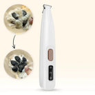 Pet grooming trimmer for dog paw care, featuring before and after images of trimmed fur. Ideal for maintaining clean, healthy pet paws.