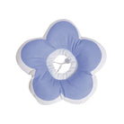 Blue flower-shaped baby bath cushion with white edges, designed for comfort and safety. Ideal for infant bathing, non-slip, soft material.