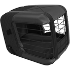 Black pet transport box by Brueggli 4pets, Caree Black Series, featuring durable construction, secure metal bars, and quilted design for safe travel.