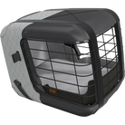 Pet transport box in cool grey, featuring a durable metal frame and cushioned interior. Ideal for safe pet travel. 4pets Caree model.