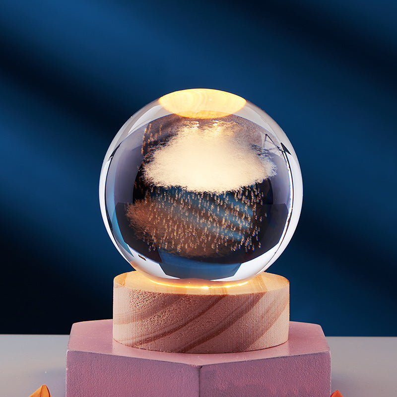 Glass storm cloud weather predictor on wooden base, showcasing crystal ball design. Ideal for home decor, weather forecasting, and unique gifts.