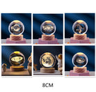 Set of six 8cm crystal balls featuring 3D solar system designs on wooden bases, perfect for home decor, astronomy enthusiasts, and unique gifts.