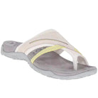 Creamy white women's summer sandals, plus size, flat design. Comfortable footwear with a stylish strap, ideal for casual wear in 2022.