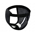 Black adjustable chin strap for snoring relief, featuring breathable mesh design and secure buckle closure, ideal for comfortable sleep support.