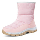 Pink winter snow boot with camouflage pattern, insulated lining, and durable rubber sole. Ideal for cold weather, outdoor activities, and fashion.