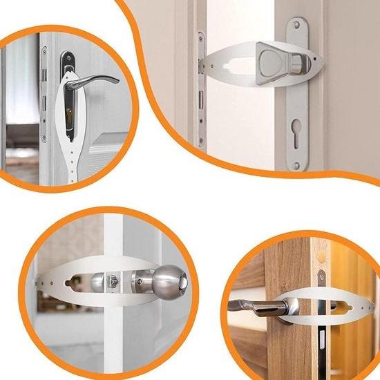 Door lock reinforcement kit for enhanced security, featuring easy installation on various door types. Durable metal construction, anti-theft design.