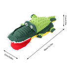 Plush crocodile toy with textured green scales, red mouth, and cartoon eyes, measuring 40cm x 23cm x 11cm. Perfect for kids' playroom decor.