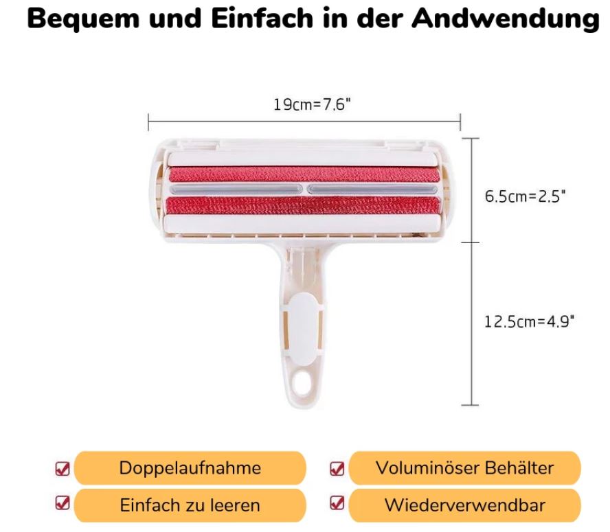 Reusable lint roller with red fabric, ergonomic handle, and dual cleaning surfaces.