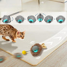 Interactive cat toy with rolling ball and feather, designed for playful kittens. Features motion sensor technology. Ideal for indoor pet entertainment.