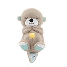 Cute plush otter toy with heart detail, soft gray fabric, and blue accents. Perfect cuddly gift for kids. High-quality stuffed animal.