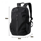 Sleek black backpack with multiple compartments, ergonomic straps, and water-resistant material. Ideal for travel, school, or work. Dimensions: 45x30x14 cm.