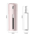 Portable pink mist sprayer and clear refillable bottle set with dimensions; compact design for skincare, travel, and beauty routines.