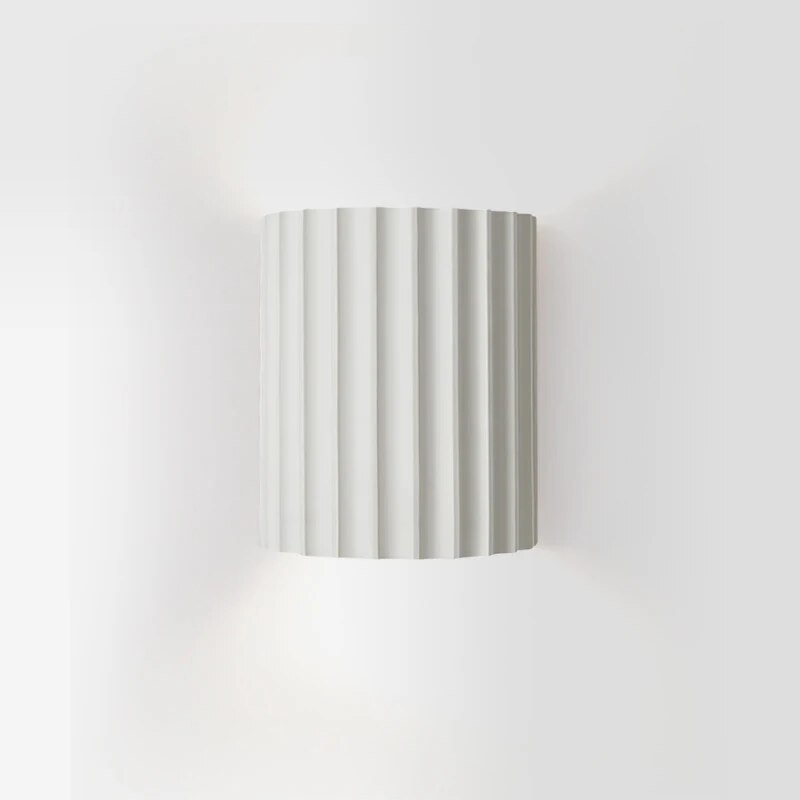 Minimalist white Nordic LED wall lamp with ribbed design, ideal for modern living rooms, bedrooms, and study decor. Energy-efficient lighting fixture.