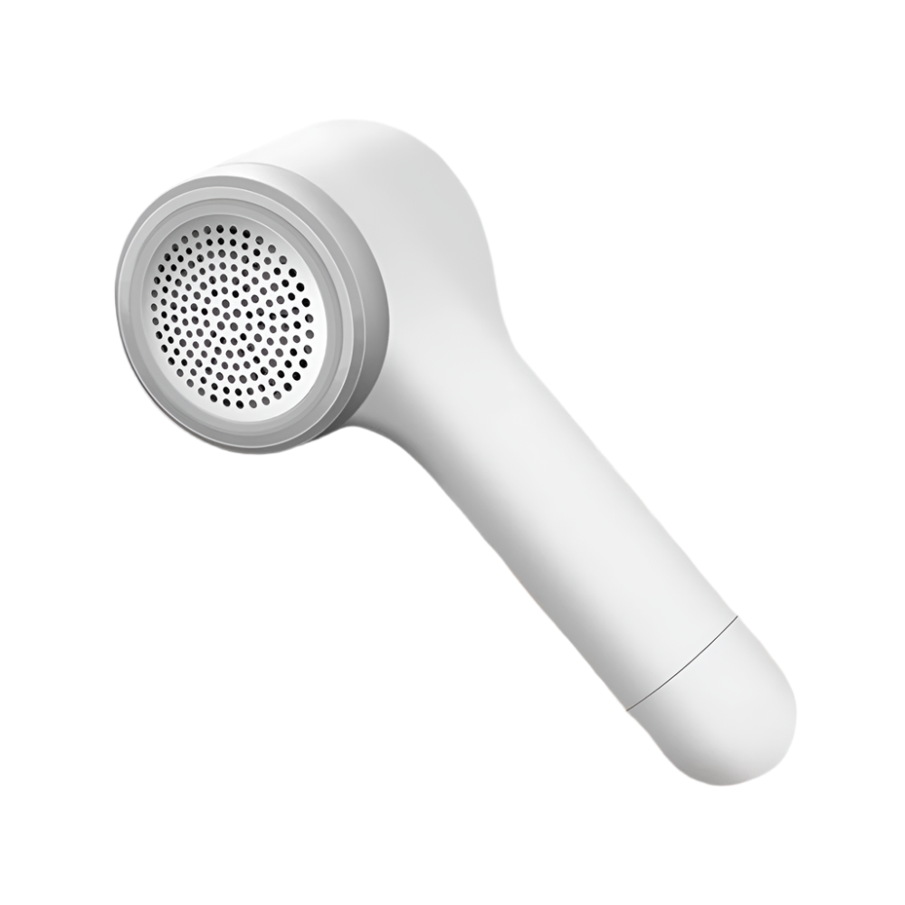 Portable white lint remover and fabric shaver with ergonomic handle, ideal for removing fuzz and pellets from clothes efficiently.