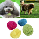 Fluffy dog toy balls in vibrant colors: pink, yellow, blue, green. Perfect for pet playtime, durable and soft. Ideal for small to medium dogs.