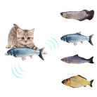 Kitten playing with realistic fish toy; interactive cat toy; lifelike fish design; pet entertainment; cat playtime; fish-shaped plush toy.