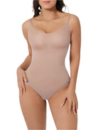 Seamless nude bodysuit for women, featuring adjustable straps and a smooth, form-fitting design. Perfect shapewear for a sleek silhouette.