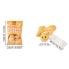 Plush potato chips toy set with bag, featuring cute, expressive faces. Includes dimensions: bag 32cm x 23cm, chips 11cm, perfect for kids' play.