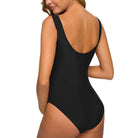 Maternity black swimsuit for women, featuring a comfortable one-piece design, perfect for pregnancy beachwear and swimwear fashion.