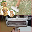 Pet hair remover roller cleaning fur from carpet, effective tool for dog and cat hair removal.