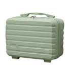 Mint green hard-shell suitcase with ribbed design, secure zipper closure, and top handle. Ideal for travel, durable luggage, compact carry-on.