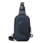 Sleek navy blue crossbody sling bag with adjustable strap, front zipper pocket, and modern design. Ideal for travel, urban style, and daily use.