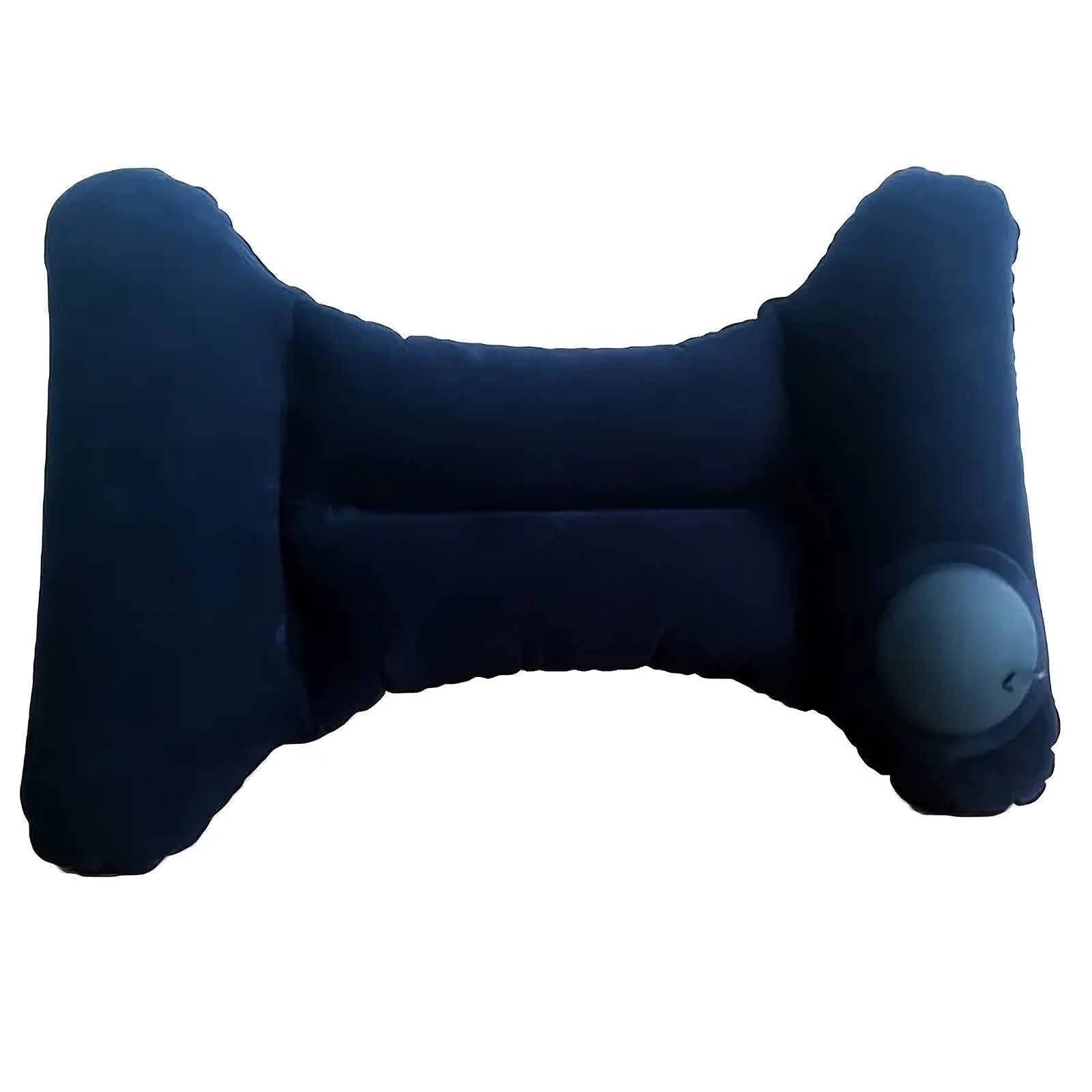 Inflatable black travel neck pillow with ergonomic design, compact and lightweight for comfortable support during flights or long journeys.