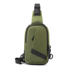 Green crossbody sling bag with adjustable strap, front zipper pocket, and sleek design. Ideal for travel, outdoor activities, and everyday use.