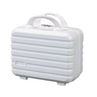 White hard-shell travel suitcase with handle, compact design, durable material, ideal for carry-on luggage, sleek and modern style.