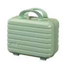 Mint green hard-shell vanity case with ribbed design, secure zipper closure, and sturdy handle. Perfect for travel and makeup storage.