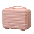 Pink hard-shell carry-on suitcase with ribbed design, durable zipper, and top handle. Ideal for travel, lightweight luggage, compact storage.