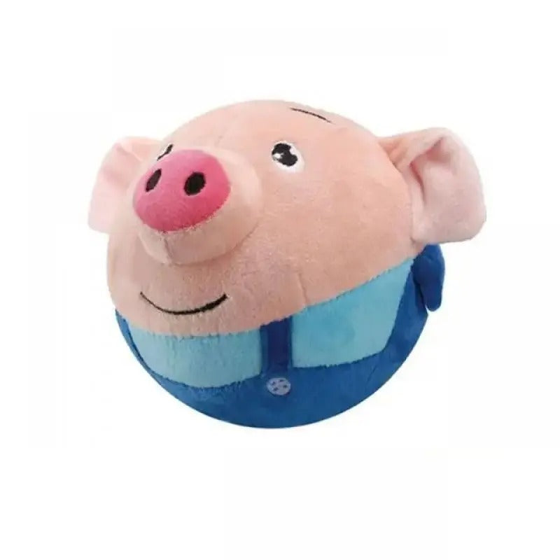 Round plush pig toy with blue outfit, featuring a smiling face and pink snout. Perfect for kids' gifts, nursery decor, or cuddly playtime.