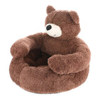 Plush brown bear-shaped pet bed with soft, cozy fabric, ideal for cats and small dogs. Perfect for pet comfort and home decor.