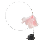 Pink feather cat toy with suction cup base and wire, interactive pet play accessory for exercise and entertainment, durable and engaging design.