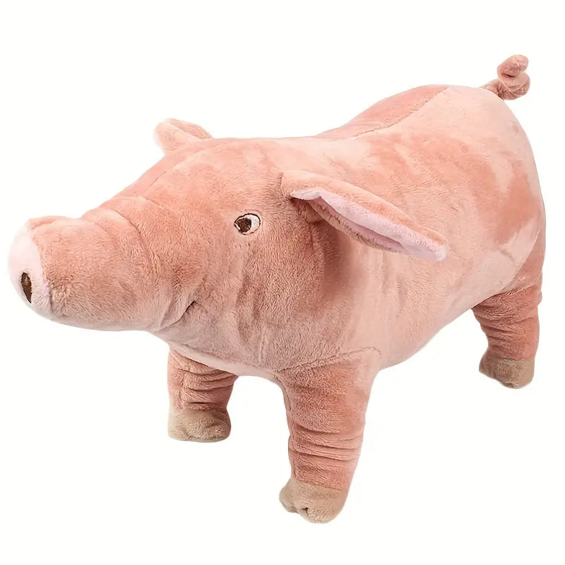 Plush pig toy, soft pink stuffed animal, realistic design, cute piglet plushie, perfect for kids, cuddly farm animal toy, gift idea.