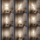 Modern wall sconce lighting variations in a living room setting, showcasing different light patterns and ambiance. Ideal for home decor inspiration.